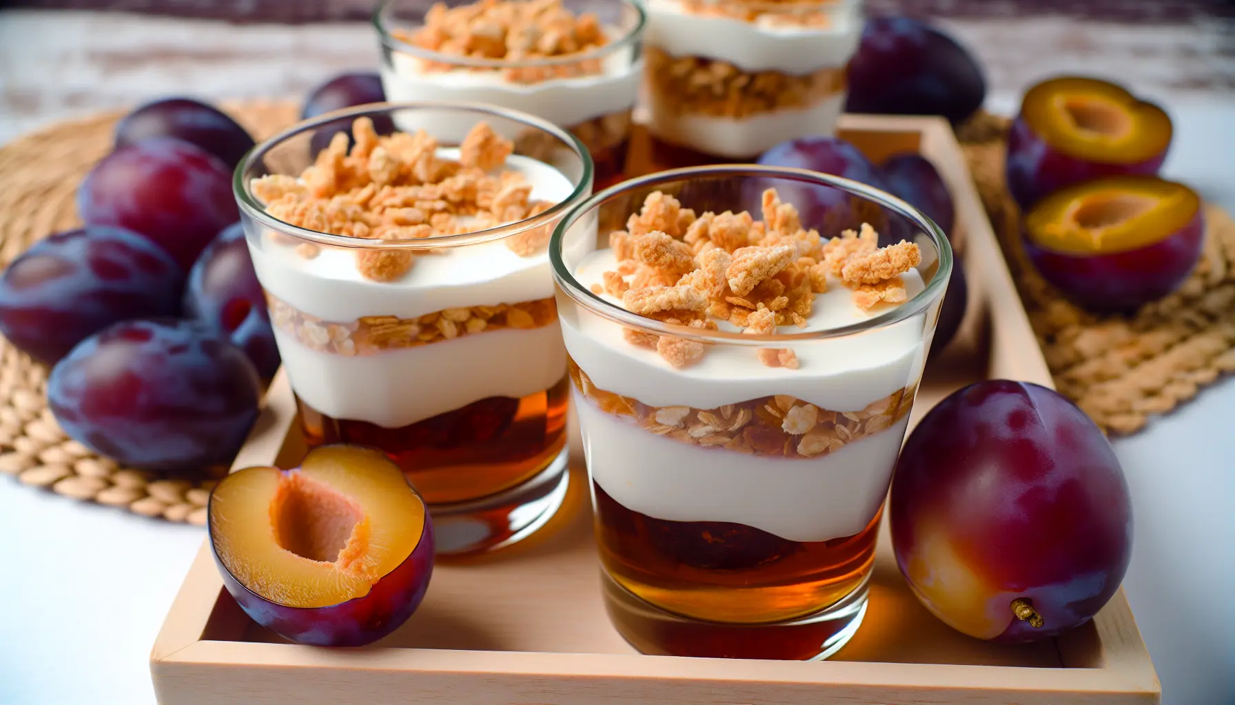 Blommegelé med yoghurtcreme og knuste havrekiks