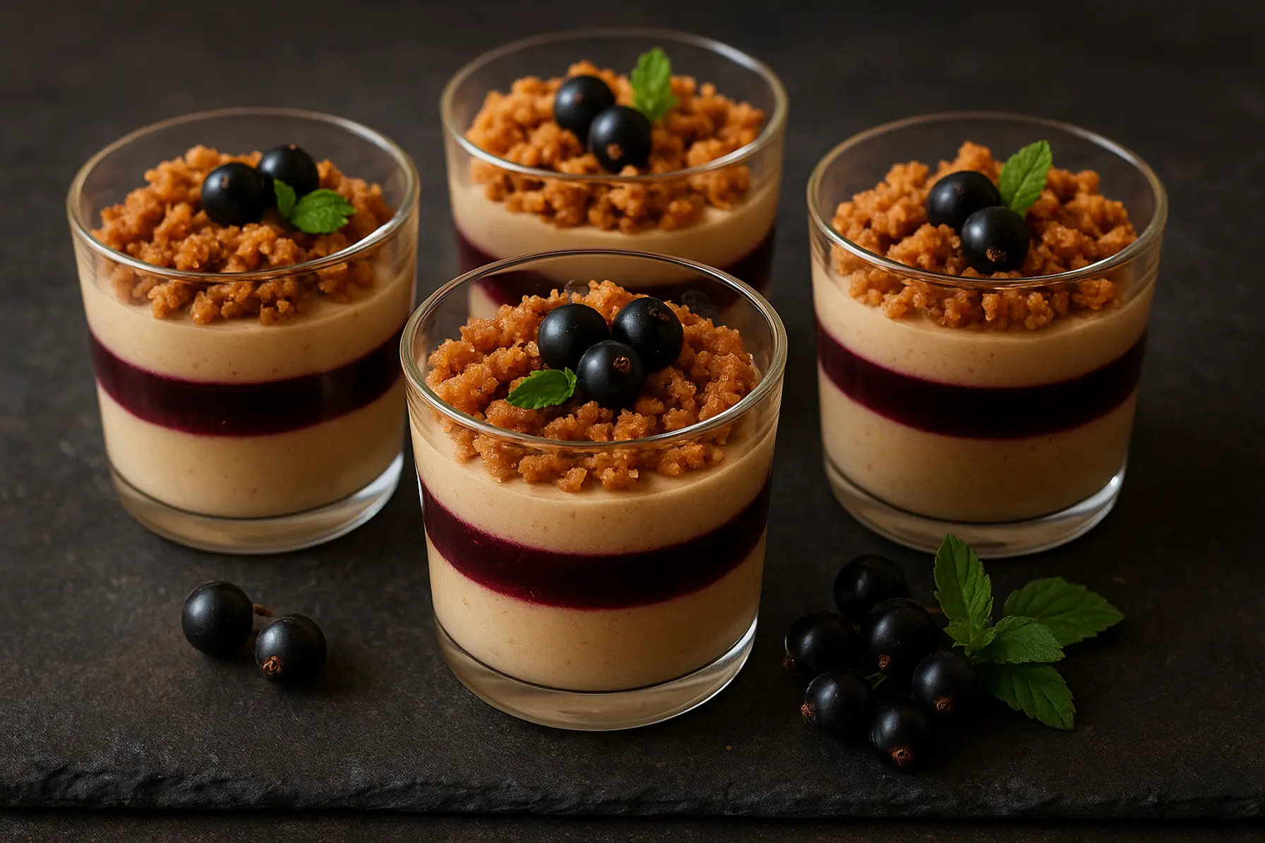 Brunostcreme med solbærgelé og sirupskageknas