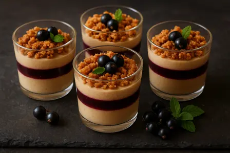 Brunostcreme med solbærgelé og sirupskageknas