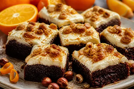 Chokoladebrownie med appelsincreme og hasselnøddeknas