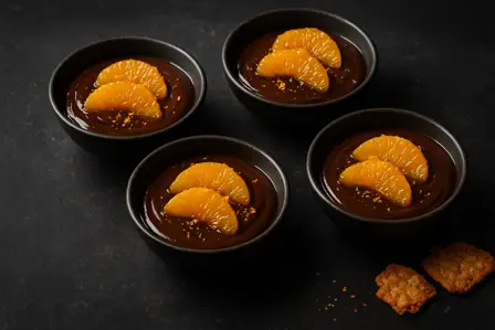 Chokoladecreme med ingefærsyltede appelsiner