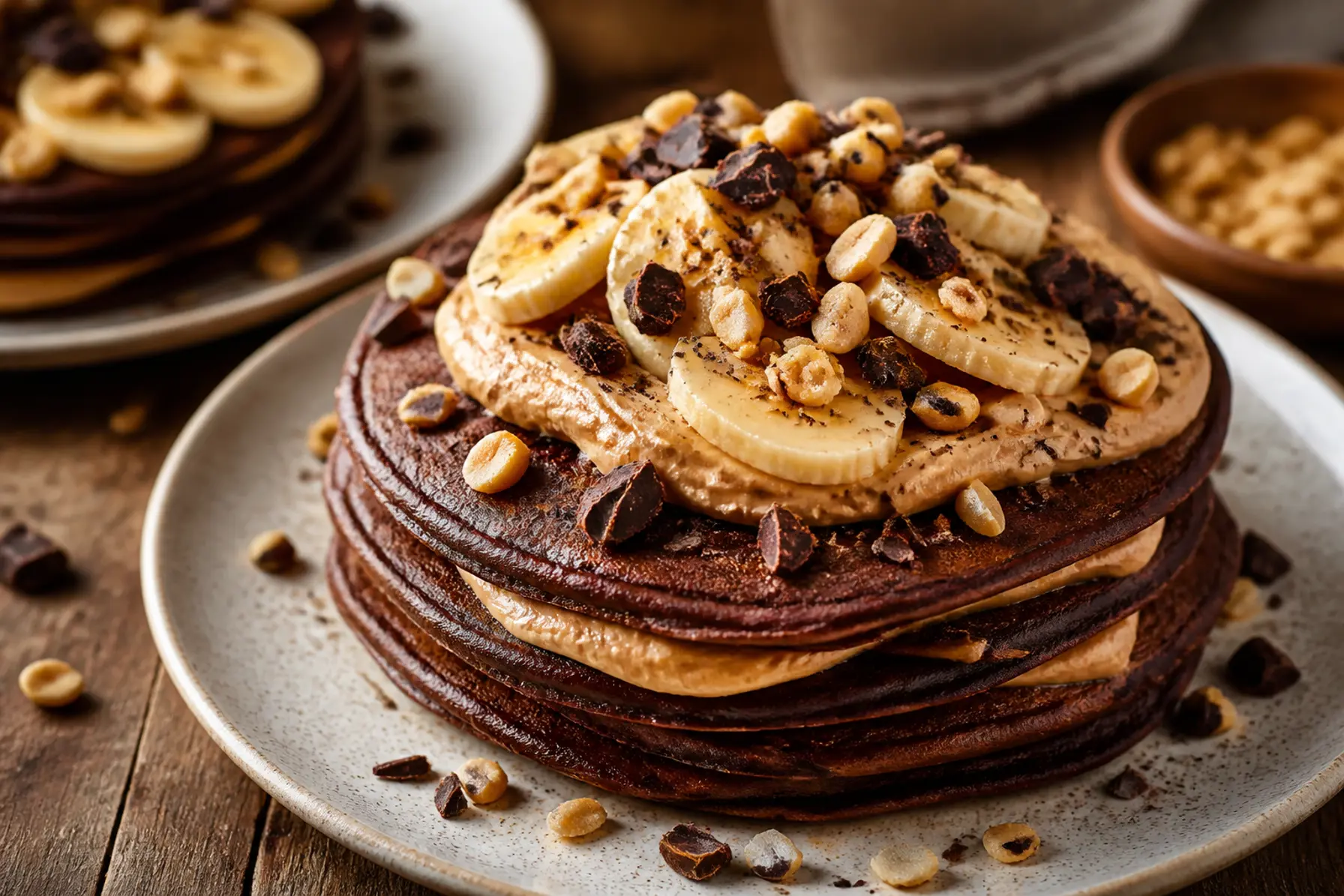 Chokoladepandekager med banan og peanutbuttercreme
