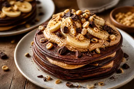 Chokoladepandekager med banan og peanutbuttercreme