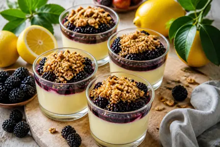 Citronposset med brombær og sprøde havrekiks