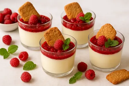 Citronposset med hindbærkompot og honningkiks