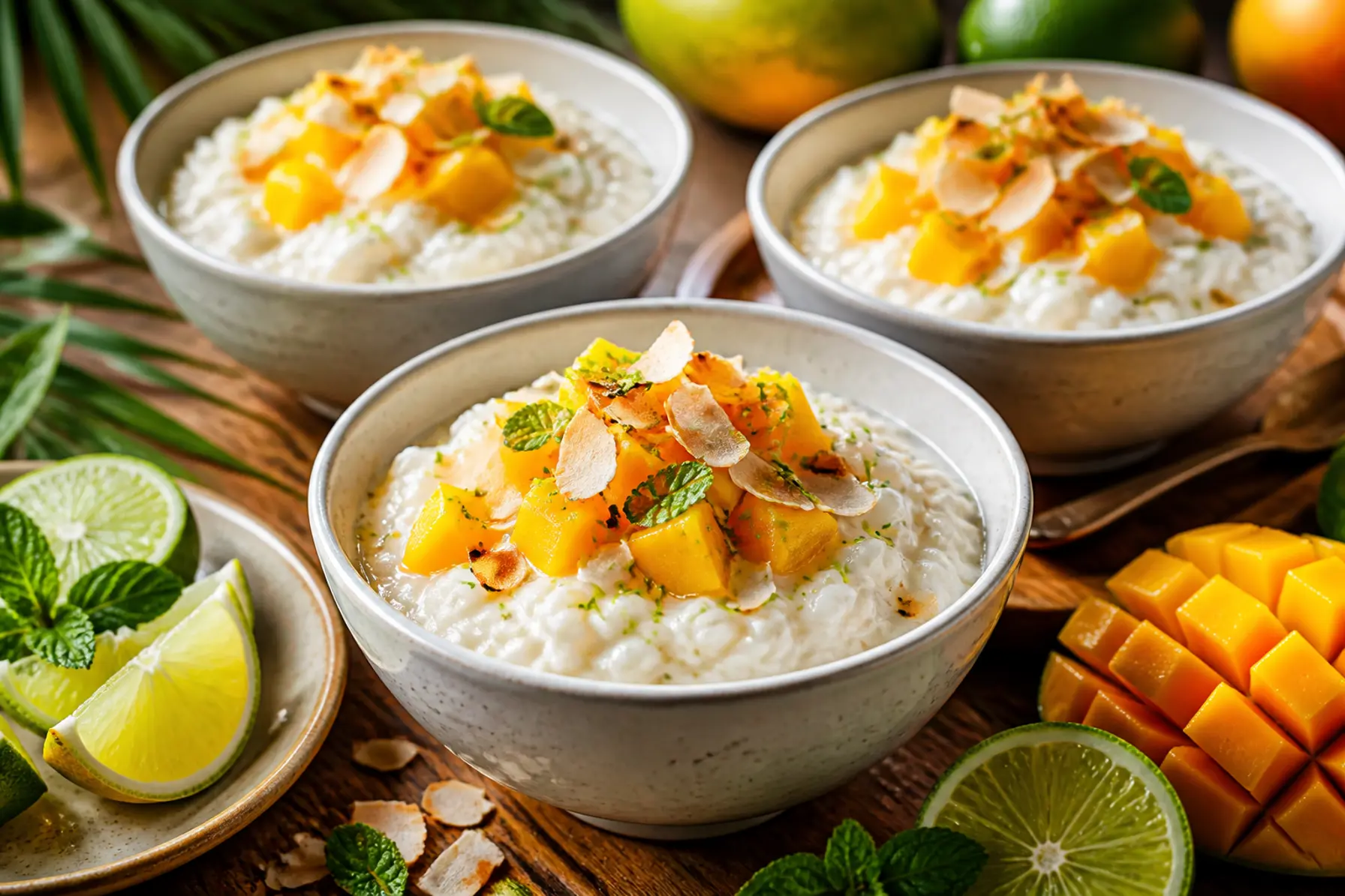 Cremet kokosris med mango og lime