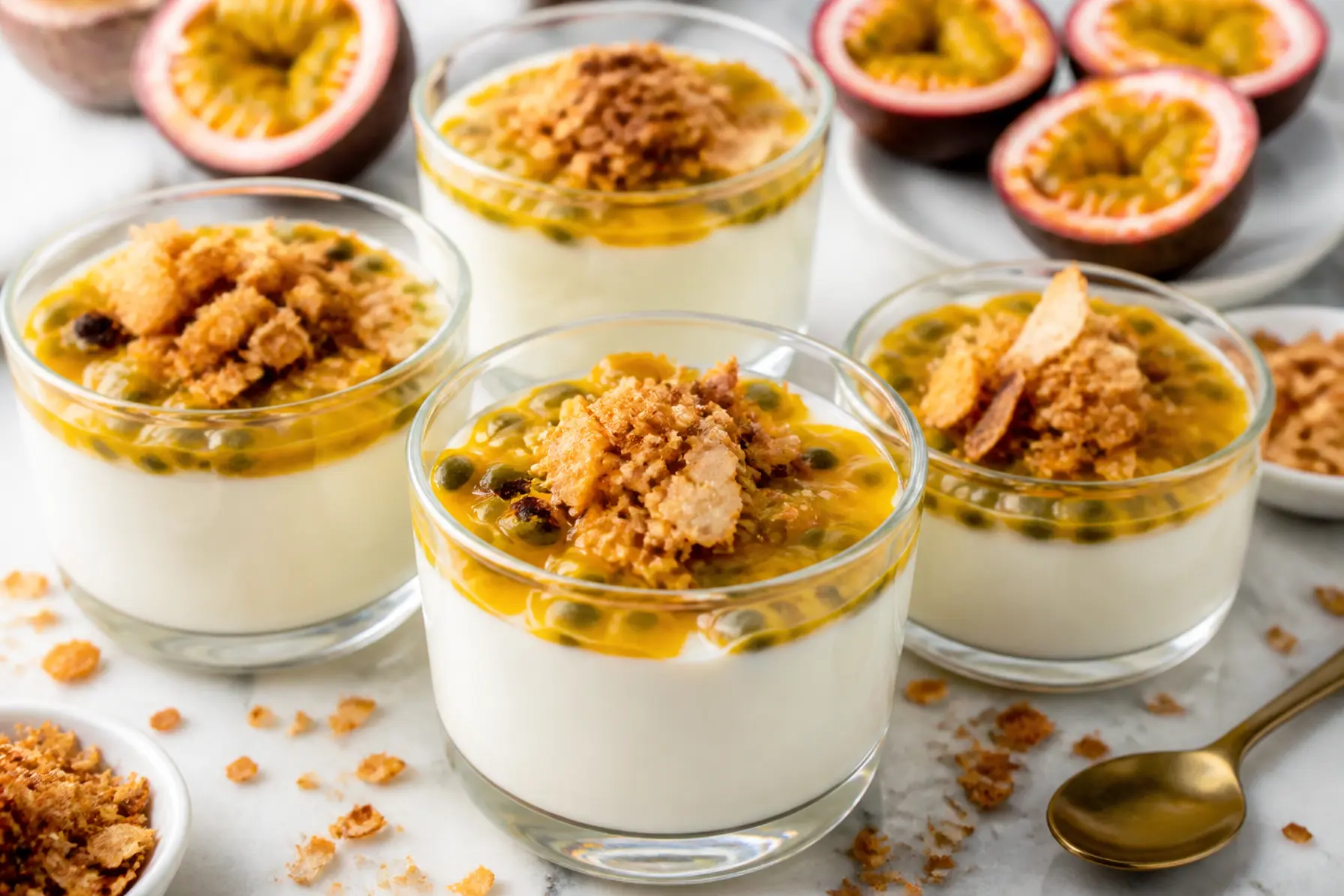 Cremet yoghurtpanna cotta med passionsfrugt