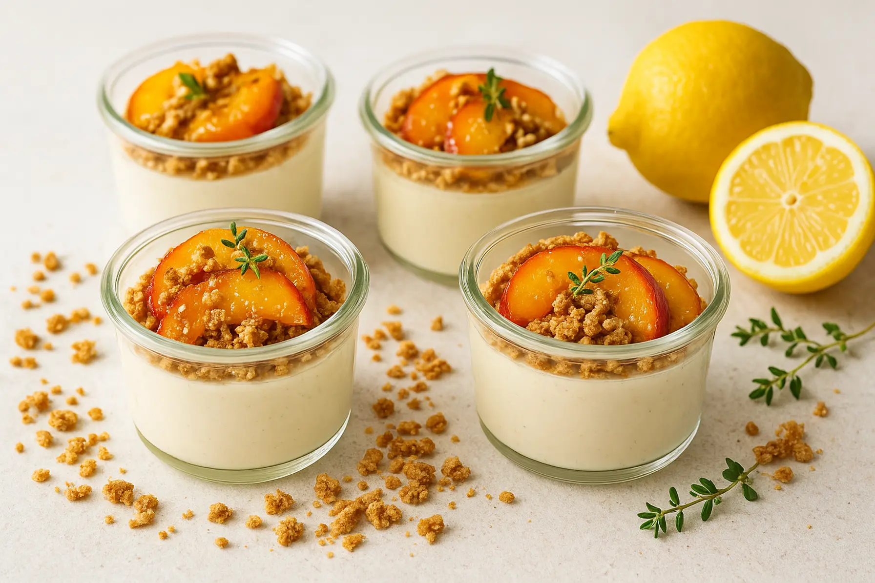 Earl Grey panna cotta med nektariner og havrecrumble