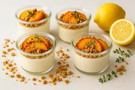 Earl Grey panna cotta med nektariner og havrecrumble