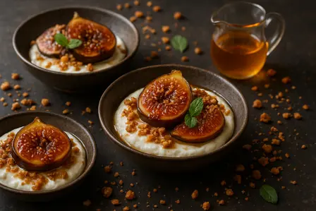 Figner i honningsirup med mascarpone og hasselknas