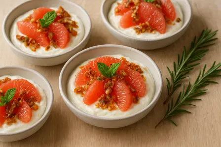 Frisk grapefrugt med ricottacreme og rosmarinknas