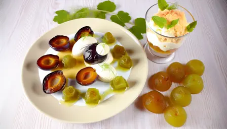 Honningbagte blommer med fennikelgelé og citroncreme