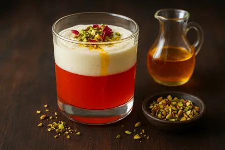 Hybengelé med hvid chokolade og safransirup