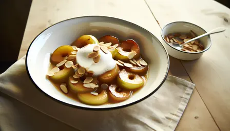 Karamelliserede æbler med hyldeblomstskum og ristede mandler