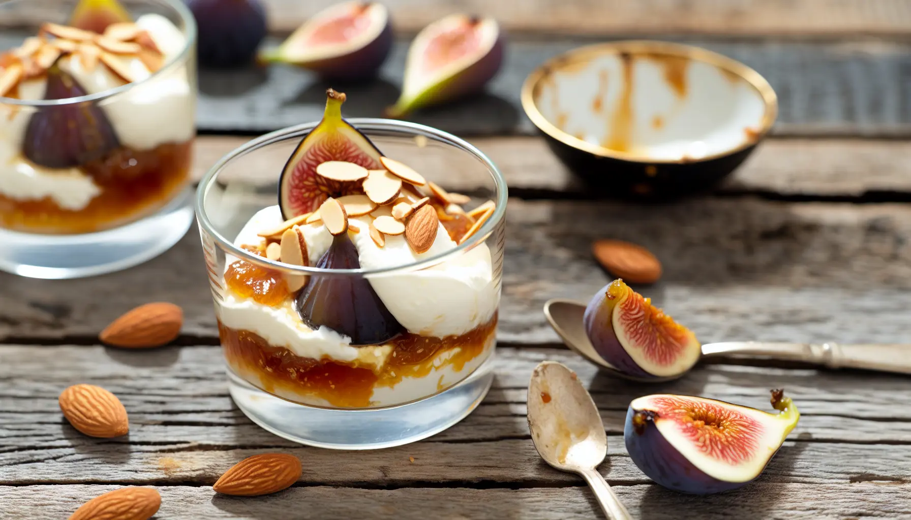Karamelliserede figner med ricottacreme og ristede mandler