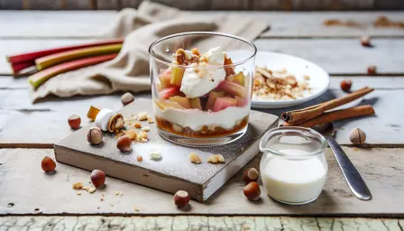Karamelsød rabarber med let ricottacreme og nøddeknas
