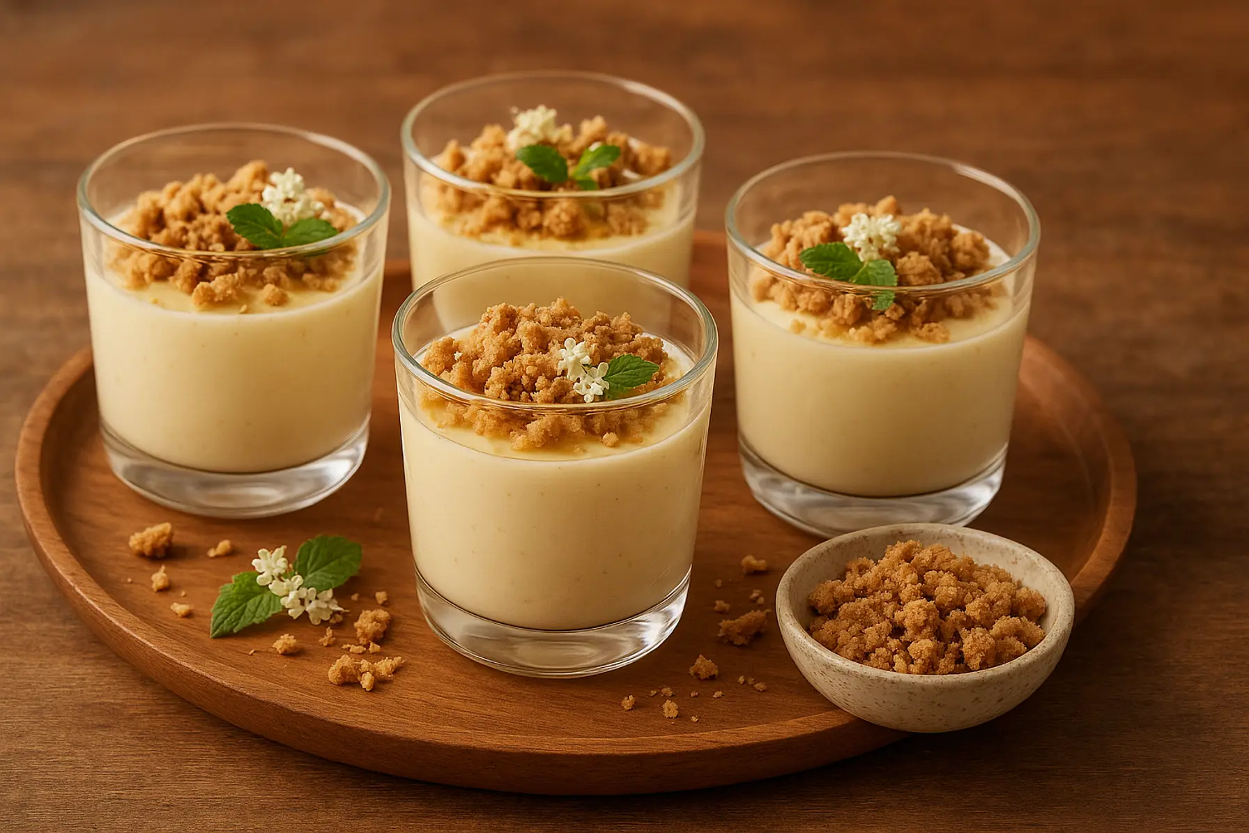 Kardemommecreme med hyldeblomst og havrekiks