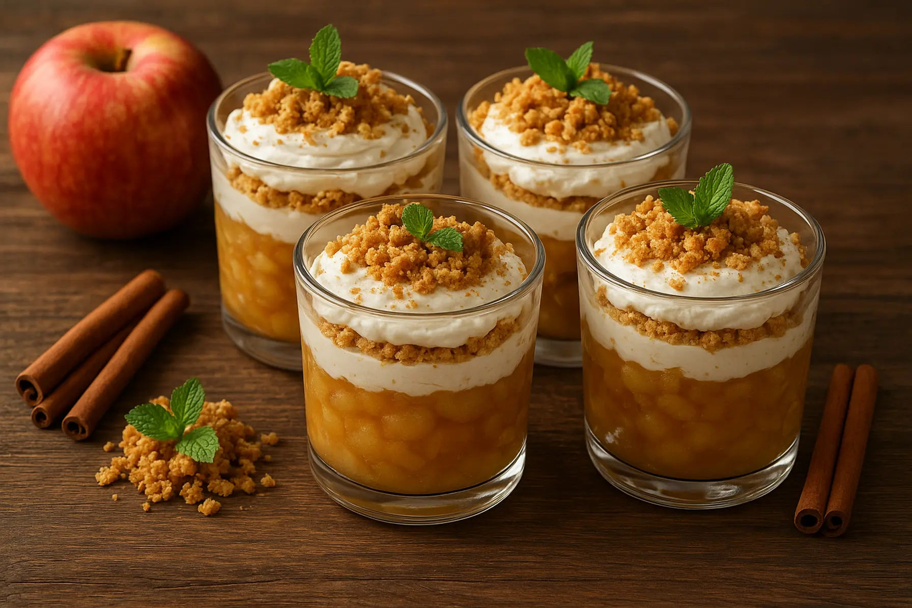 Klassisk æblekage i glas