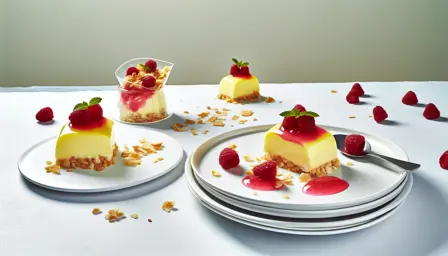 Klassisk citroncreme med sprød havrebund og bringebærgelé