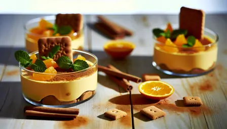 Krydret appelsincreme med sprød kanelkiks og frisk mynte