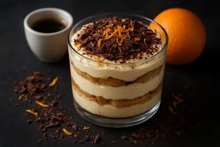 Luftig tiramisu med appelsin og mørk chokolade