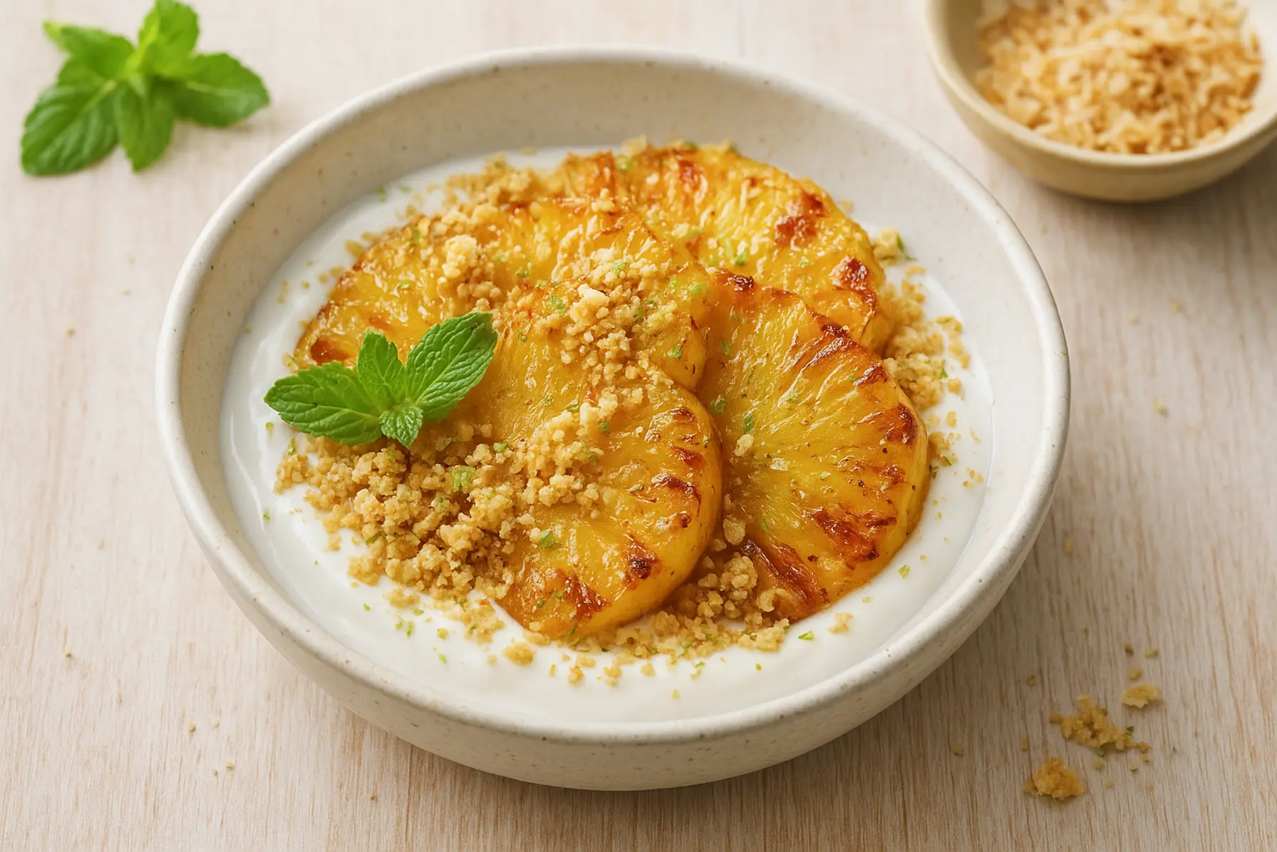 Lun ananas med kokosyoghurt og knuste limekiks