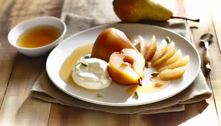 Lun pærekonfekt med kardemommecreme og honningglaze