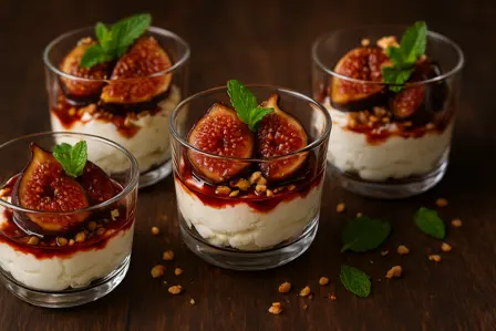 Marinerede figner med mascarpone og portvinsreduktion