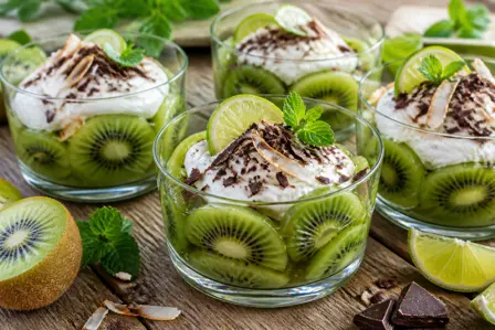 Marinerede kiwi med kokosskum og chokoladeflager