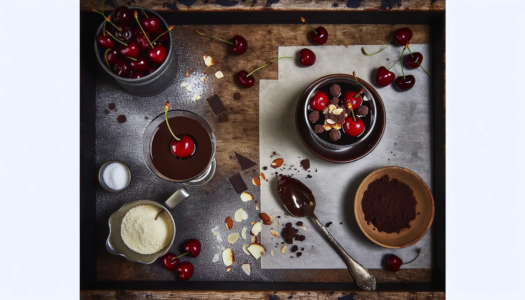 Mørk chokoladeganache med kirsebær og mandelcrumble
