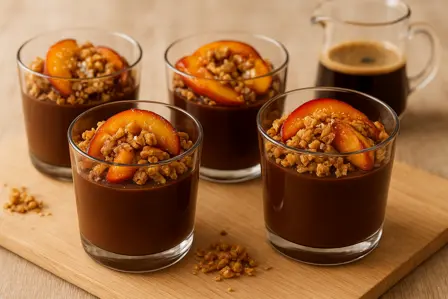 Mørk espressocreme med nektarin og havreknas