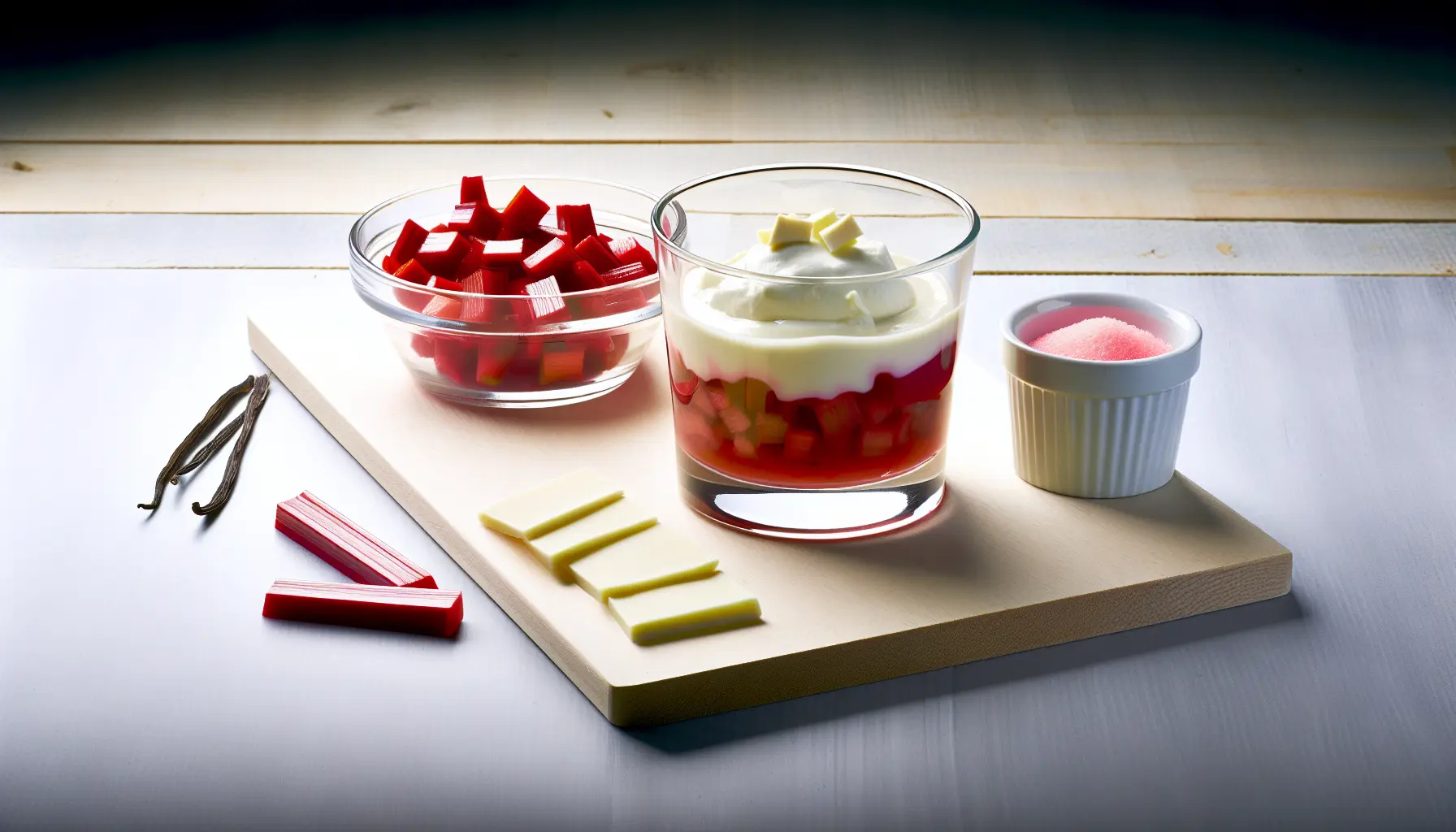 Rabarberkompot med fyldig hvid chokoladecreme