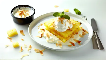 Ristet honningananas med vaniljeskum og ristede kokosflager