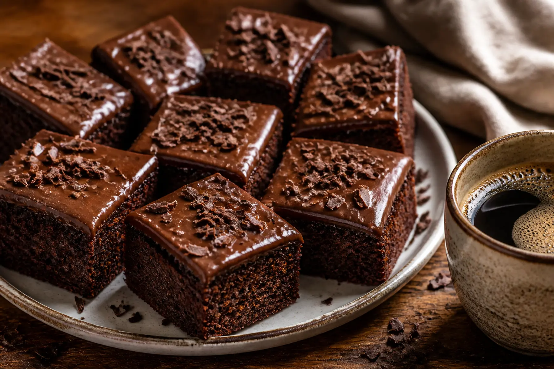Saftig chokoladekage med kaffeglasur