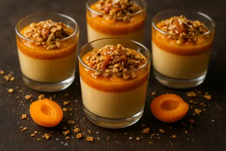 Saltkaramelpudding med abrikos og havrecrunch