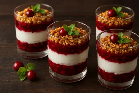 Syrlig tyttebærskål med skyrcreme