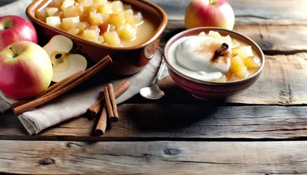 Varm æblekompot med brygget vaniljecreme